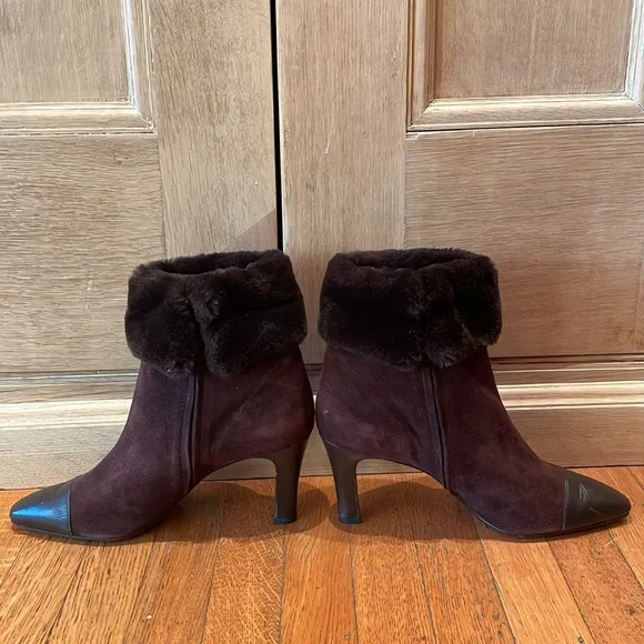 Valentino Couture Brown Suede Faux-Fur Trimmed Boots, Size 38.5 - Picture 3 of 15